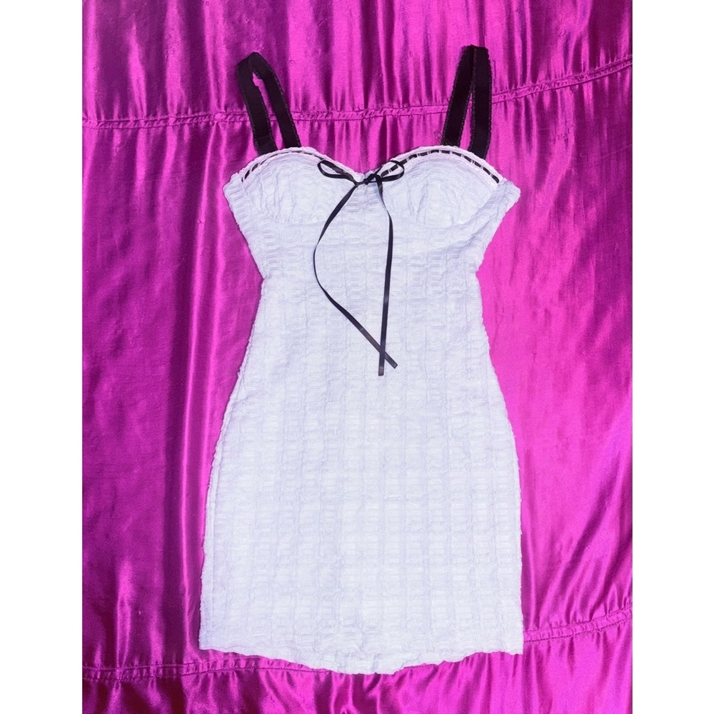 Baby blue textured mini dress with bow